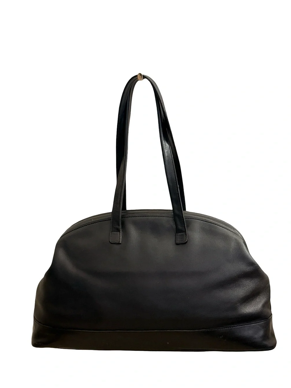 Vintage Furla Black Leather Dome Shoulder Bag With Silver Logo Made in Italy